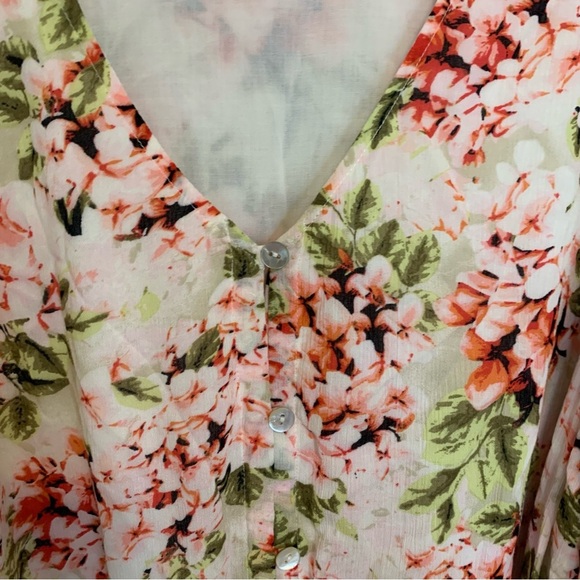 J. Jill Hydrangea Floral Print Flowy Button Up Belted Midi Dress Size Large - Picture 2 of 12